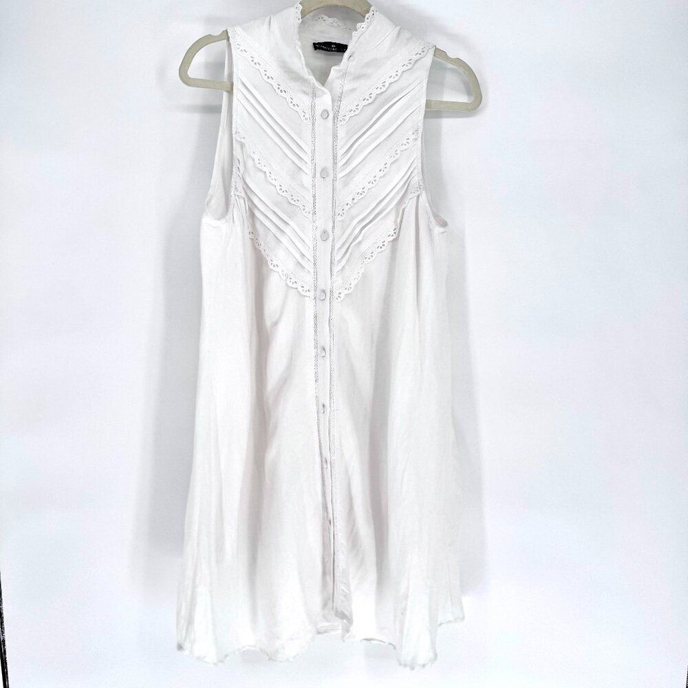 Pomander Place Tuckernuck White Sleeveless Eyelet Pintuck Dress Cottagecore Boho